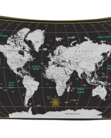 CAPSCEOLL World Map Tapestry for Kids Student Wall Tapestry World Geographical Distribution Tapestries for Men 80X60 Inches Tapestries for Bedroom Living Wall Art
