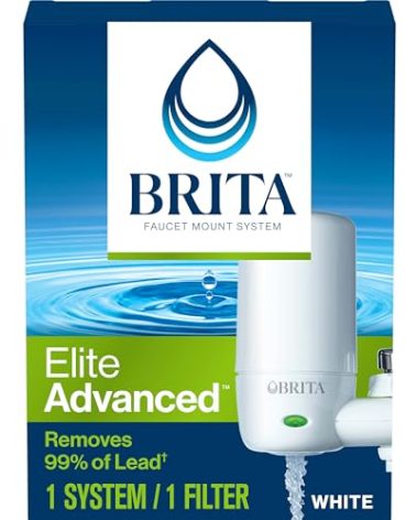 Brita Water Filter for Sink, Complete Faucet Mount Water Filtration System for Tap Water, Reduces 99% of Lead, White
