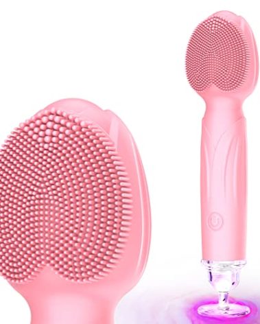 Sonic Facial Cleansing Brush, Face Scrubber Cleanser Brush, Waterproof Face Massager, Rechargeable Face Brushes for Cleansing & Exfoliating Electric Silicone Face Scrubber - Pink
