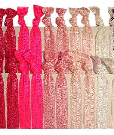 Kenz Laurenz Hair Ties Ponytail Holders - 20 Pack "Pink Ombre" No Crease Ouchless Elastic Styling Accessories Pony Tail Elastics Holder Ribbon Bands
