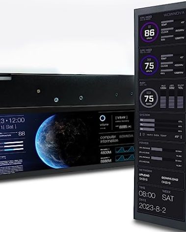 WOWNOVA 8.8" Computer Temp Monitor (Dynamic Theme Supported), 1 Click 1 Cable to Get Started Quickly PC Temperature Display Sensor Panel IPS Mini Secondary Screen CPU RAM HDD Data FPS Monitor (Black)