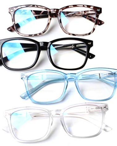 Henotin 4-Pack Blue Light Blocking Reading Glasses Women Men,Spring Hinge Computer Readers,Anti UV Ray Square Nerd Eyeglasses (4 pack Mix Color, 2.00, Diopters)