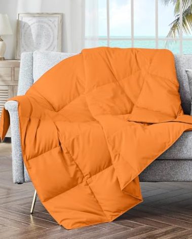 puredown® Soft Feather Down Throw Blanket Lightweight Packable Couch Throw for Indoor and Outdoor Use, 50"X70", Orange
