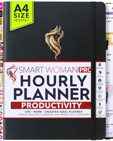 Hourly Planner - Undated Daily, Weekly & Monthly Planner with Budget Section | A 12 Month Journey to Increase Productivity & Happiness | Life Organizer & Gratitude Journal - Vertical Format