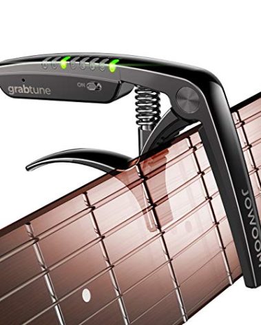 JOWOOM Grabtune Acoustic Guitar Capo-Tuner | 2 In 1 Equipment | Precise and Accurate Tuning System | Full Color LED Edge Lighting Display | USB Rechargeable Battery | Chrome Plating (Black)