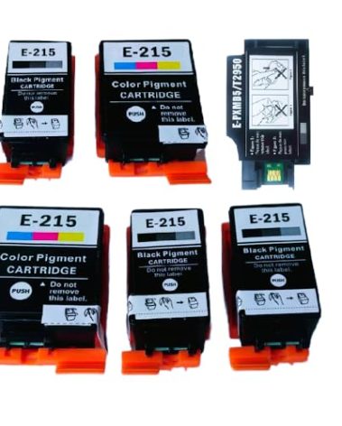 IDO Remanufactured for 215 T215 Ink Cartridges and T2950 Maintenance Box Compatible with WF-100 WF-110 Printer (3 Black, 2 Tri-Color, 1 T2950 Maintenance Box, 6 Packs)