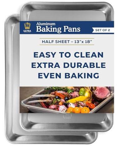 Ultra Cuisine Baking Sheet Pan Set of 2- Professional Bakeware for Roasting, Cooking & More - Food Safe, Warp Resistant, Bake Trays for Oven - Rimmed Half Cookie Sheets for Baking (Aluminum 18 x13")