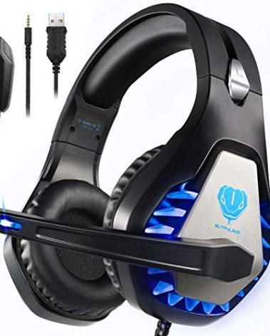 Gaming Headset for PS4, Xbox One, PC, PS5, Laptop, Mac, Nintendo Switch, 3.5MM Noise Cancelling Over Ear Headphones with Mic, Bass Surround, Soft Memory Earmuffs (Black)