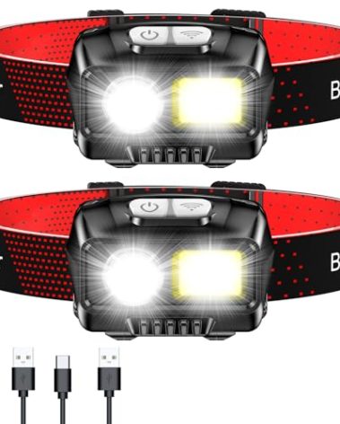Blukar LED Headlamp Rechargeable,2000L High Lumen Super Bright Dimmable Headlight Flashlight with Motion Sensor- 8 Modes,Spotlight&Floodlight,IPX5 Waterproof for Camping,Hiking,Running,Fishing -2 Pack