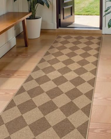 Lahome Checkered Easy Runner Rug, 2x8 Carpet Runners for Hallway 8ft Non Slip Washable Rug for Entryway Indoor, Checkerboard Nature Indoor Outdoor Carpet for Entry Laundry.