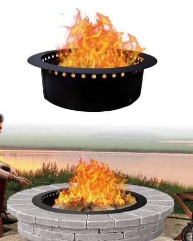 FEBTECH Smokeless Fire Pit Insert 42" - Round Steel Foldable Fire Pit Insert with Air Vents and Coller Support - DIY Fire Ring in or Above Ground for Patio Garden Outdoor Bonfire Camping Accessories