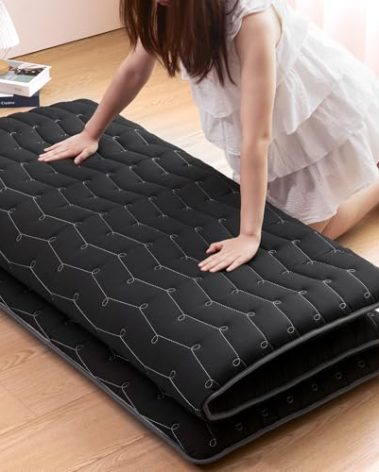 Premium Foam 3.2" Thick Japanese Futon Floor Mattress - Twin Size 39"x80" 100% High-Density Foam,Comfortable Sleeping Pad,Tatami Mat for Dorm,Bedroom or Guest Room，Boys Girls Dormitory Pads(Black)