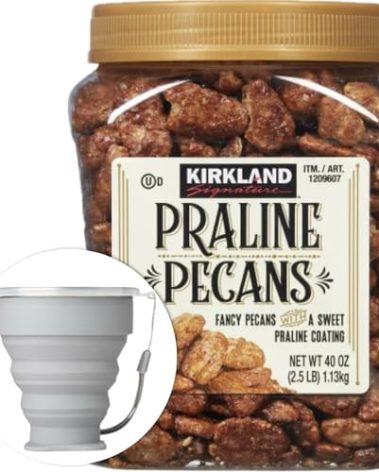 Kirkland Signature Praline Pecans, 2.5 lbs. Item 1209607. Bundle with MORALZA Silicone Collapsible Cup 200ml - 2 Items.