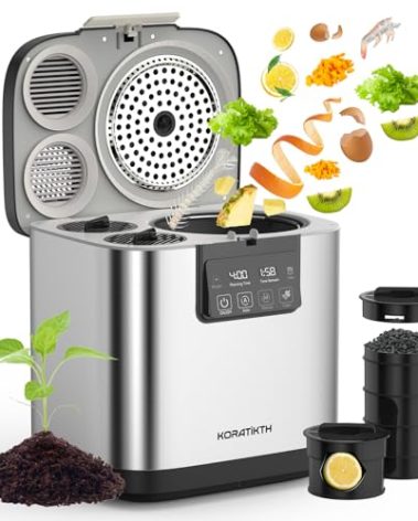 4L Electric Composter for Kitchen: Indoor Smart Quick Composting Machine with LED Timer Display, Odorless/Low-Noise Auto Garbage Disposal Home Countertop Compost Bin,Turn (Black)