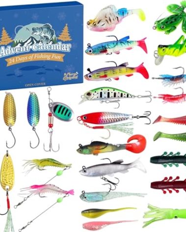 Fishing Advent Calendar 2025, 24 Days of Surprise with 27Pcs Fishing Lures Set for Men Teen Boys Dad Christmas Countdown