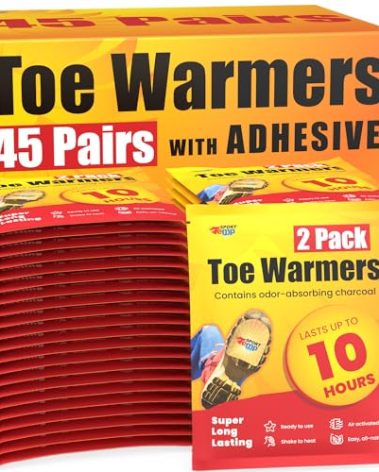 Toe Warmers (45 Pairs) - Up to 10 Hours of Heat, Easily Apply with Adhesive - Ultra Thin, Easy, All Natural - Air Activated, Odorless Hot Toe Warmers - Sport Temp (45)