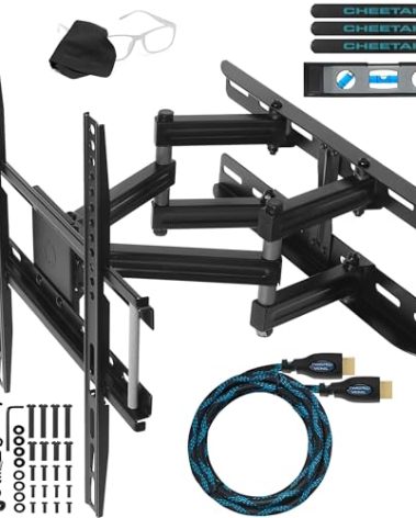 Cheetah APDAM3B Dual Articulating Arm TV Wall Mount fits 32-65" TVs, Newer Displays up to 83", 115lbs VESA 400 and 16" Studs, Low 2.7" Profile Extends to 14", Full Motion Tilt Swivel Mounting Bracket
