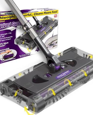 Swivel Sweeper Max - Cordless Electric Floor and Carpet Sweeper with Rotating Brush for Efficient Cleaning, Quad Brush Technology- Purple