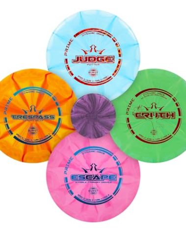 Dynamic Discs Prime Burst 4-Disc Golf Starter Set | Includes Putter, Midrange, Fairway & Driver + Mini Marker | Golf Discs Set for Beginners | 170-176g | Beginner Pack for Amateurs