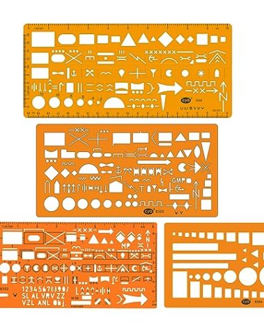 CYA Military Map Marking Template Stencil Set – 4 Pack (8353, 8354, 8355, 8356) with APP-6A Unit Icons, Transparent Orange, Tactical Stencils with 1:50,000 & 1:100,000 Scales for Precision Map Marking