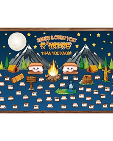 Outus 105 Pieces Jesus Loves You S'More Bulletin Board Set Religious Bulletin Board Sets Church Bulletin Board Decorations Sunday School Decorations for Wall Classroom School Decor