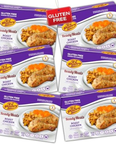 KJ Poultry Kosher for Passover Gluten Free Meals, Roast Chicken with Potato & Carrots, Halal, (6 Pack) Prepared Entree Fully Cooked, Shelf Stable Microwave Dinner, Travel Military Camping