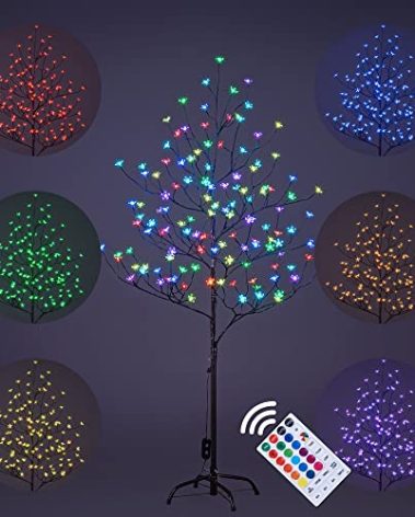 Lightshare Cherry Blossom Lighted Tree 5 Feet, RGB with Remote Control, 16 Color-Changing Modes