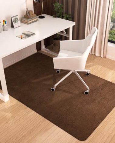 Placoot Office Chair Mat for Hardwood Floor, 55"x35" Corduroy Surface Computer Chair Mat, Desk Chair Mat, Large Anti-Slip Rubber Bottom Floor Protector for Home Office Brown