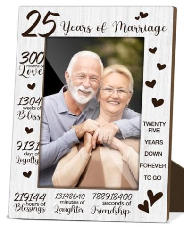 JIRIM-BEUTY 25th Years of Marriage Wood Photo Frame Anniversary Romantic Gifts for Wife Wedding Anniversary Frame for 25 Year Anniversary Special Gifts for Him Wood Anniversary Marriage Gifts - M794