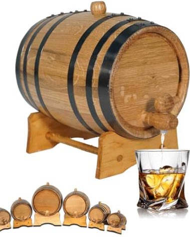 2 Liter Oak Aging Barrel with Wood Stand, Bung & Spigot - Mini Whiskey Barrels for The Home Alcohol Distiller, Moonshiner & Winemaker - Age Cocktails, Bourbon, Whisky, Tequila, Rum, Mead Wine (2L)