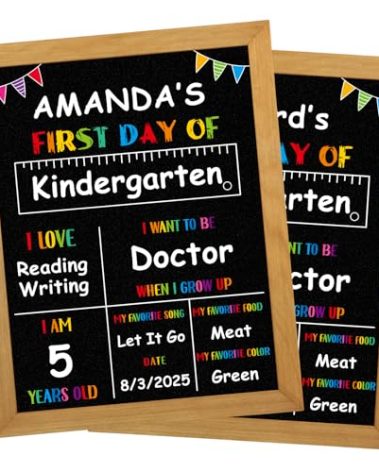 PETCEE First Day of School Sign - Wood Frame Double Sided Back to School Chalkboard Reusable Erasable 10"x 12" 1st Day of Preschool Pre-K Kindergarten Gifts for Daughter Son Boys Girls