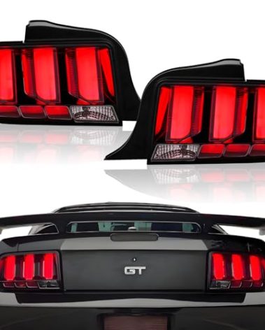 LED Tail Lights Assembly Compatible with 2005 2006 2007 2008 2009 Ford Mustang Rear Brake Lamp Driver and Passenger Side, Red Lens