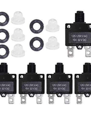 Fuzbaxy 5PCS 10Amp Circuit Breakers with Manual Reset 32VDC,AC125-250V with Quick Connect Terminals