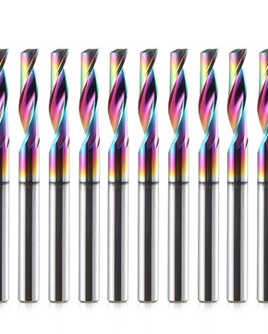 HOZLY CNC Single Flute Router Bits 1/8 Inch Shank,1/8 Inch Cutting Dia,12mm（0.472” Cutting Length,Solid Tungsten Carbide Alloy End Mill, DLC Coating Milling Cutter for Aluminium,Pack of 10