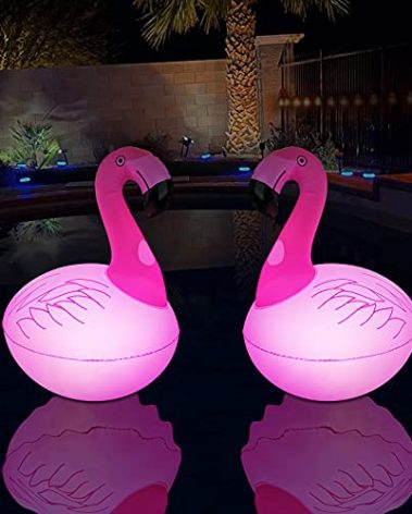 Cootway Floating Pool Lights Pack of 2, Solar Flamingo Pool Lights Waterproof, Glow in The Dark Solar Floating Pool Lights, Inflatable Floating Lights for Pool Wedding Party Decorations