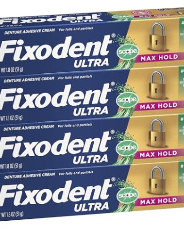 Ultra Max Hold Plus Scope Secure Denture Adhesive for Full and Partial Denture Wearers, 1.8oz 4 Pack