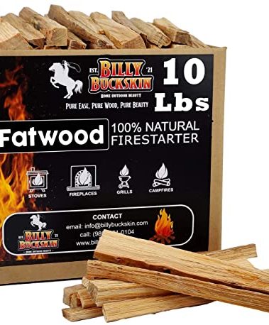 10lb Fatwood Fire Starter Sticks | 100% Natural Fire Starters for Campfires, Firepit, Fireplaces, BBQ, Wood Stoves | Easy Ignition w/Just 2 Sticks | Camping Essentials by Billy Buckskin (10lb Box)