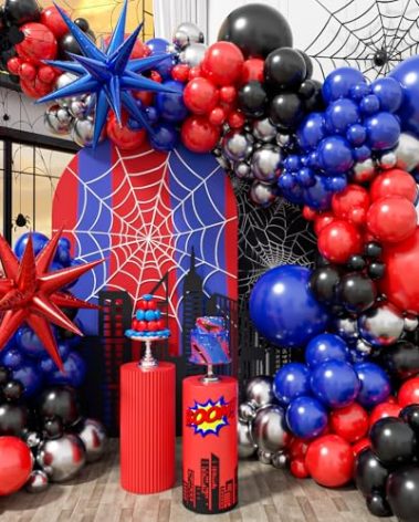 134PCS Black Red and Blue Balloons Arch Garland Kit, Spider Theme Balloon Arch for Men with Foil Balloons for Baby Shower Spider Theme Birthday Party Decorations