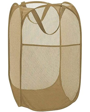 BATTOO Deluxe Strong Mesh Pop up Laundry Hamper Basket with Side Pocket for Laundry Room, Bathroom, Kids Room, College Dorm or Travel Beige