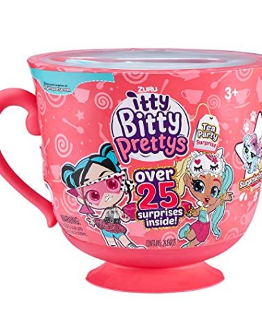 Itty Bitty Prettys Tea Party Surprise Teacup Dolls Playset (Series 1) by ZURU Toys for Girls (Over 25 Surprises) - Rocker and Unicorn, Pink Large Tea Cup