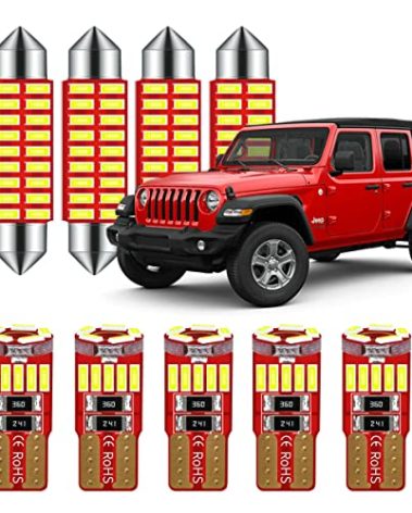 DODOFUN Super Bright Deluxe LED Interior Lights Kit Package for Jeep Wrangler JK 2-Door 4-Door 2007 2008 2009 2010 2011 2012 2013 2014 2015 2016 2017 2018 Models Map Dome Bulb 6000K White (9-pc Pack)
