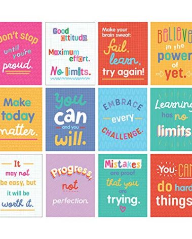 Carson Dellosa 12-Piece Growth Mindset 8.5"x 11” Positive Quote Wall Poster Set, Motivational Posters for Classroom Bulletin Board, Inspirational Wall Decor, Classroom Decoration
