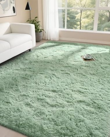DweIke Fluffy Sage Green Rugs for Bedroom Living Room, 4x6 Feet Soft Plush Shaggy Light Mint Green Girls Boys Kids Rug, Non-Slip and Machine Washable Carpet for Dorm Nursery Classroom Decor
