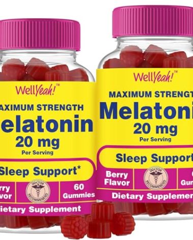 WellYeah Melatonin Gummies 20mg (2 Pack) | Sleep Support | Maximum Strength Melatonin 20mg Gummies for Adults | Fast Dissolved | Great Berry Flavor | 60 Count | Vegan, Non GMO