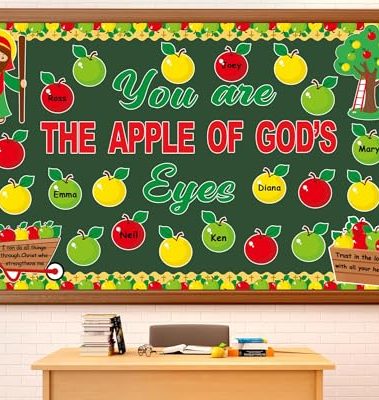 gisgfim Christian Jesus Bulletin Board Decoration Set Religious Apple Borders Cutouts Welcome Back to School Decor for VBS Sunday School Classroom Door Party Home Wall(You are The Apple of God’s Eyes)