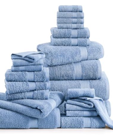 Lane Linen 100% Cotton Bathroom Towels Set - 24 Pcs - Ring Spun, Quick Dry, Very Soft & Absorbent - 2 Bath Sheets, 4 Fingertip, 4 Bath, 6 Hand Towels, 8 Washcloths - Oeko Tex Certified - Cerulean Blue