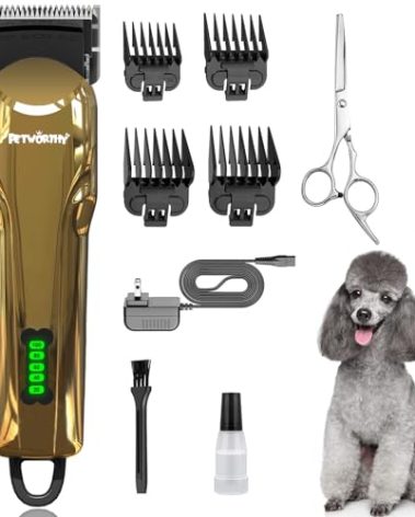 PETWORTHY Quiet Dog Grooming Kit - 2000mAh Dog Clippers for Heavy Thick Hair Coats, Waterproof Rechargeable Cordless Clippers, Safe and Easy to Clean Pet Grooming