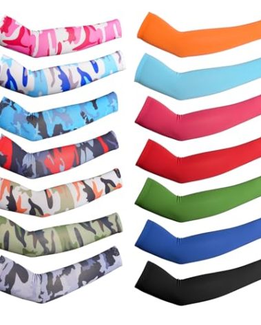 DXGSHSA 14 Pairs Arm Sleeves for Kids Basketball Baseball Youth Outdoor Sports UV Sun Protection Cooling Arm Compression Cover Boy Girl (Stylish Style, 4-7 Years)