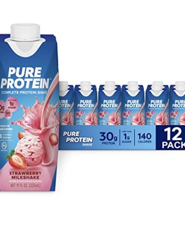 Pure Protein Strawberry Protein Shake, 30g Complete Protein, Ready to Drink and Keto-Friendly, Vitamins A, C, D, and E plus Zinc to Support Immune Health, 11oz Bottles, 12 Pack