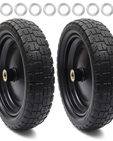 AR-PRO (2-Pack) 13" Flat Free Tire and Wheel - with 5/8" Axle Bore Hole, 2.17" Offset Hub - 13 lnch Solid Wheels Compatible with Garden wagon Cart,Hand Trucks,Utility Cart and Lawnmower Yard Trailers